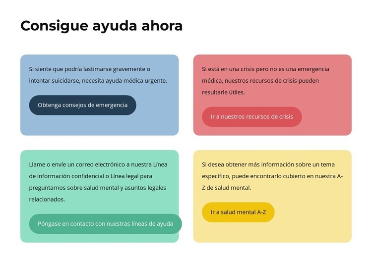 Textos y botones en celdas de colores Diseño de páginas web