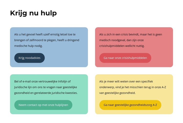 Teksten en knoppen in gekleurde cellen HTML-sjabloon