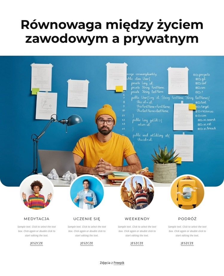 Znajdź równowagę między życiem zawodowym i prywatnym Makieta strony internetowej