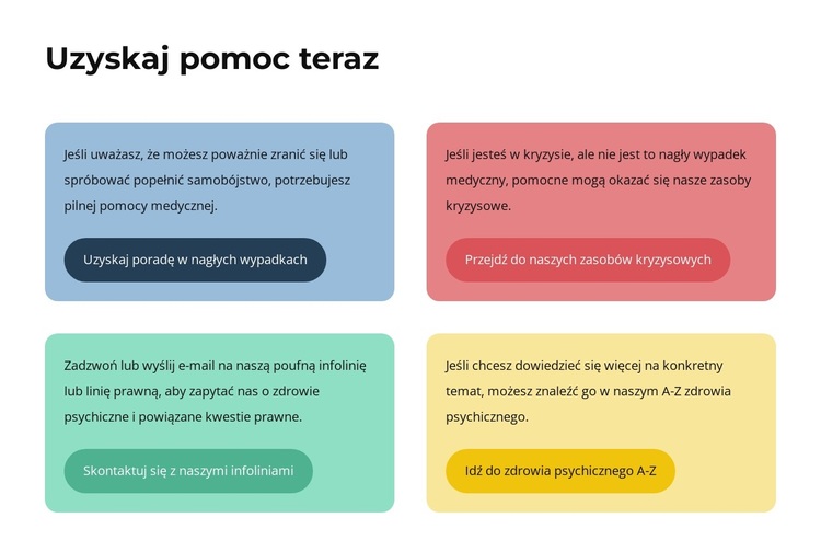 Teksty i przyciski w kolorowych komórkach Motyw WordPress