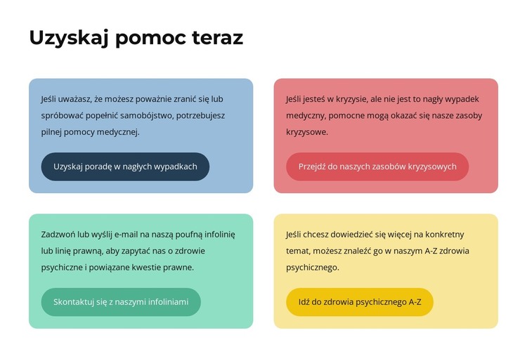 Teksty i przyciski w kolorowych komórkach Szablon HTML