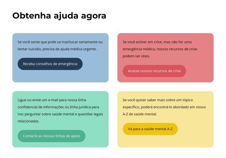 Textos e botões em células coloridas Maquete do site