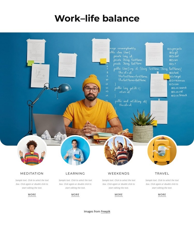 Hitta balansen mellan arbetslivet Html webbplatsbyggare