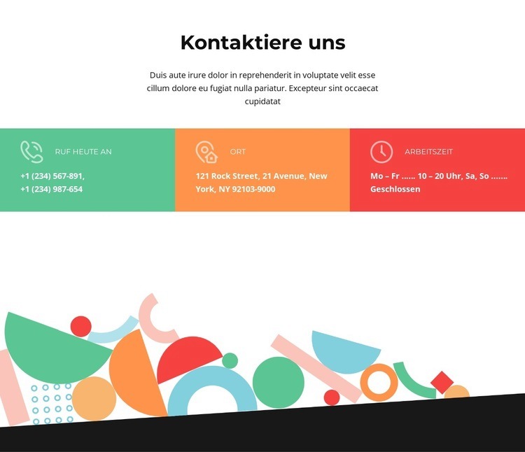 Kontaktieren Sie uns mit farbigen Zellen Website design