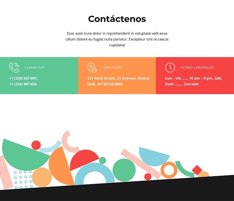 Contáctenos con celdas de colores Creador de sitios web HTML