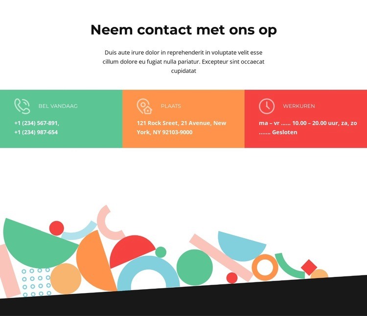 Neem contact met ons op met gekleurde cellen Bestemmingspagina