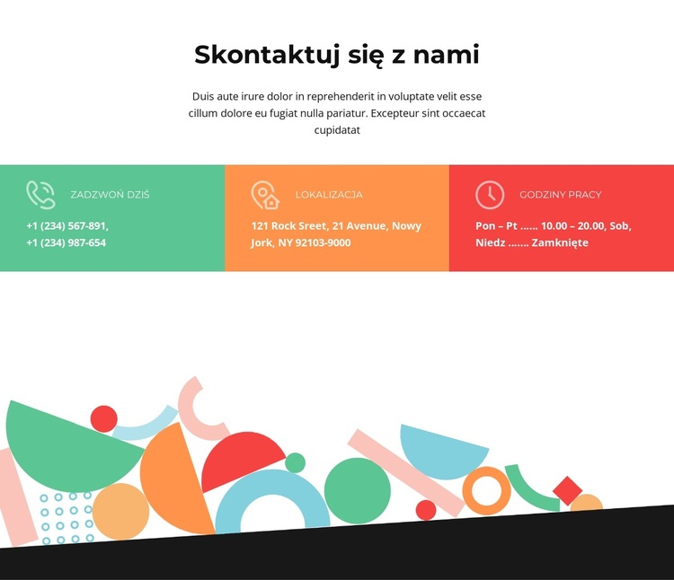 Skontaktuj się z nami za pomocą kolorowych komórek Motyw WordPress