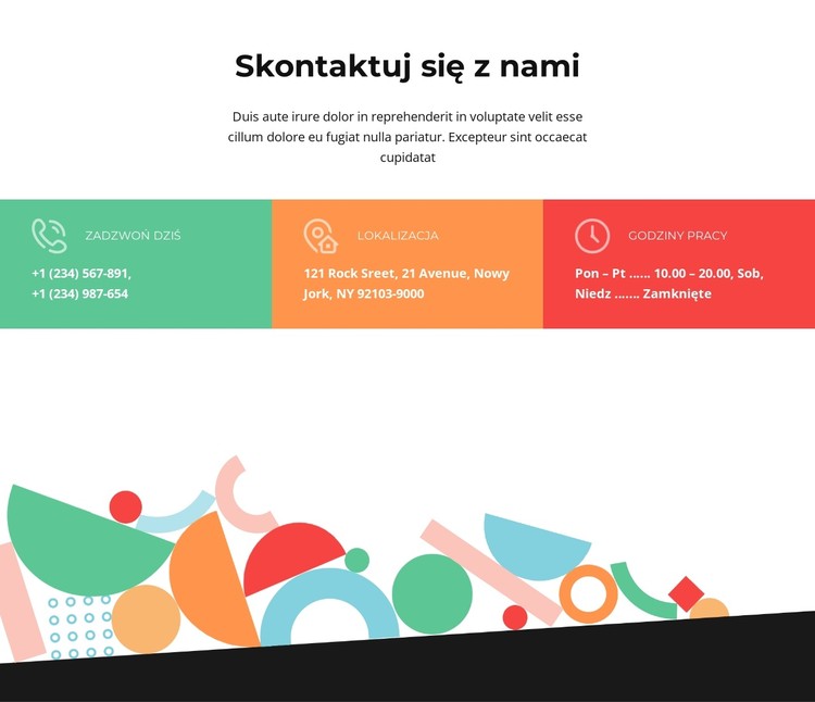 Skontaktuj się z nami za pomocą kolorowych komórek Szablon CSS