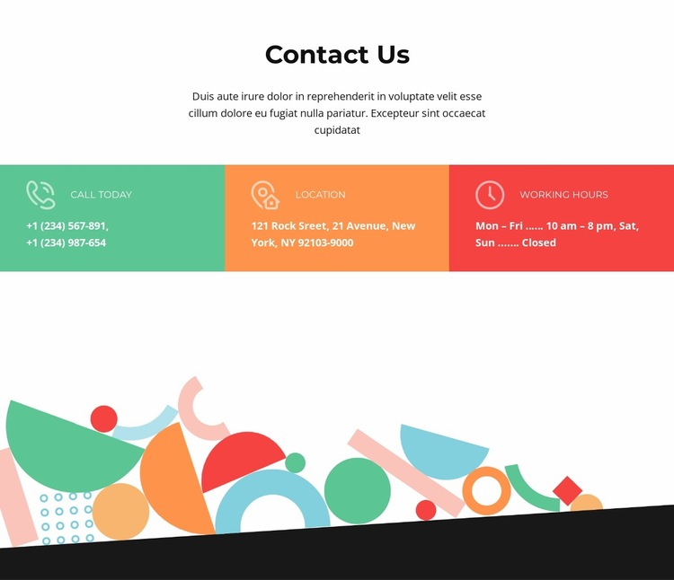 Contact us woth colored cells Website Builder Templates