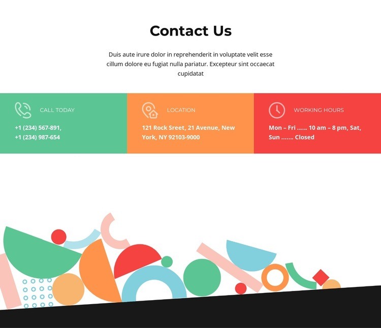 Contact us woth colored cells Wix Template Alternative