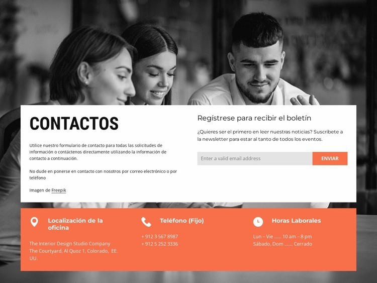 Contactos con formulario de suscripción Creador de sitios web HTML