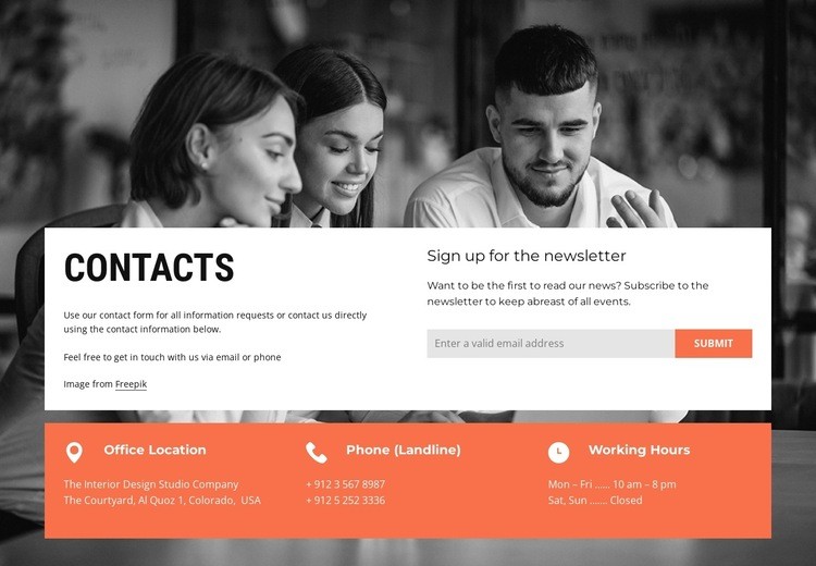 Contacts with subscribe form Homepage Design