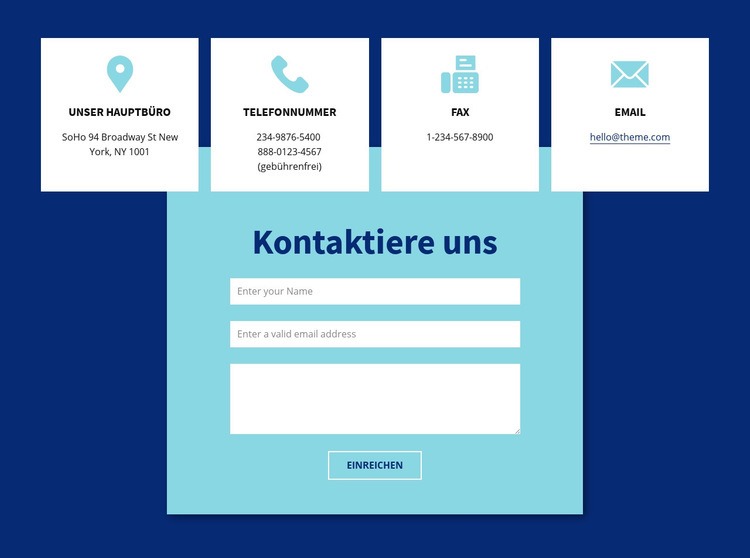 Kontaktieren Sie uns Formular und Adresse HTML Website Builder