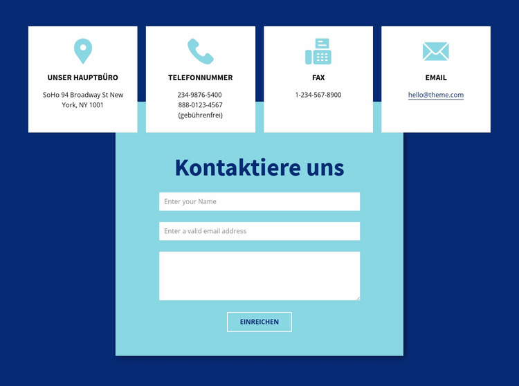 Kontaktieren Sie uns Formular und Adresse Joomla Vorlage