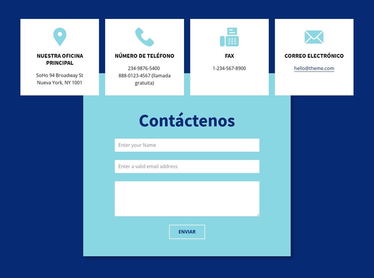 Contáctenos formulario y dirección Creador de sitios web HTML