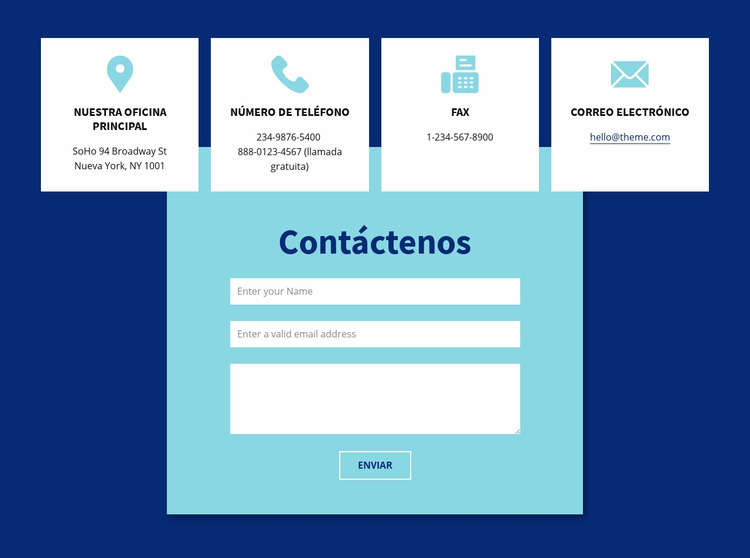 Contáctenos formulario y dirección Plantilla Joomla