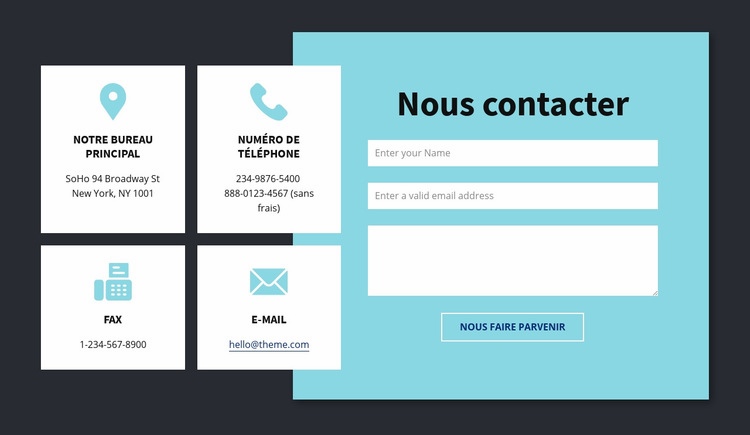 Bloc d'informations de contact Conception de site Web