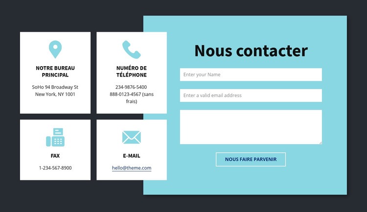 Bloc d'informations de contact Créateur de site Web HTML