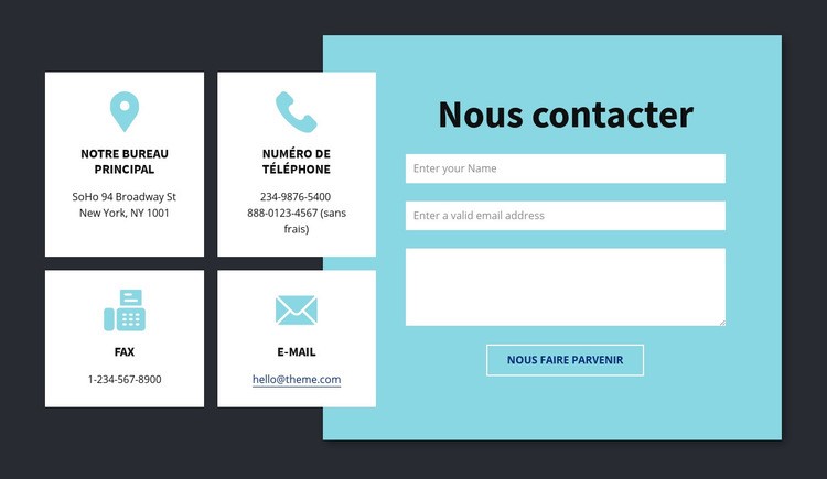 Bloc d'informations de contact Page de destination