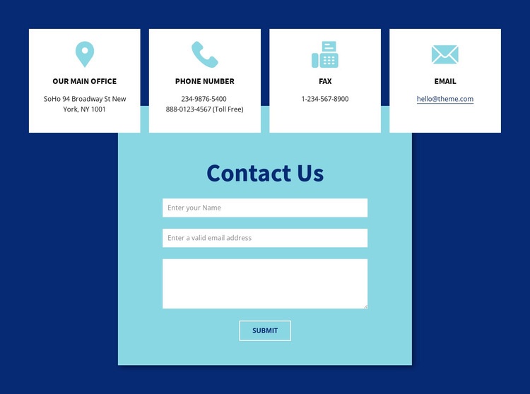 Contact us form and adress Homepage Design