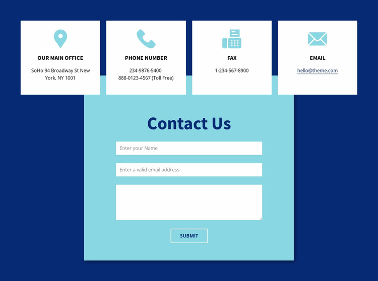 Contact us form and adress Html Website Builder