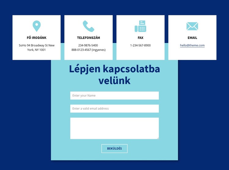 Kapcsolatfelvételi űrlap és cím Weboldal sablon