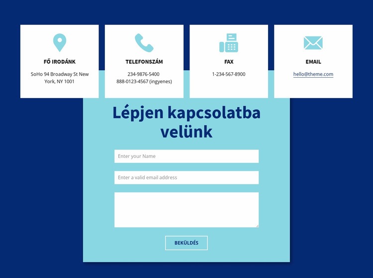 Kapcsolatfelvételi űrlap és cím Weboldal tervezés