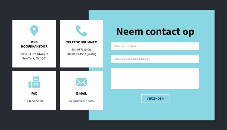 Contact info blok Website Builder-sjablonen