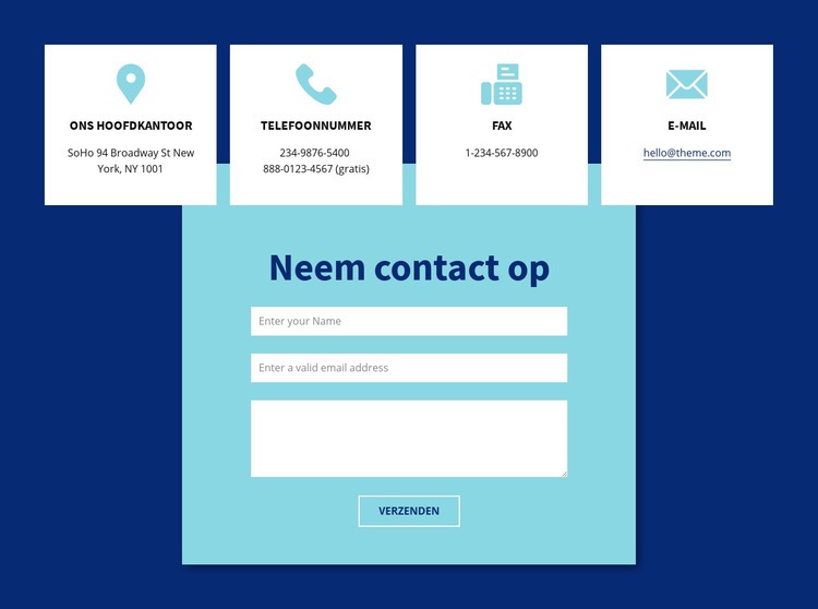 Neem contact met ons op via formulier en adres Website mockup