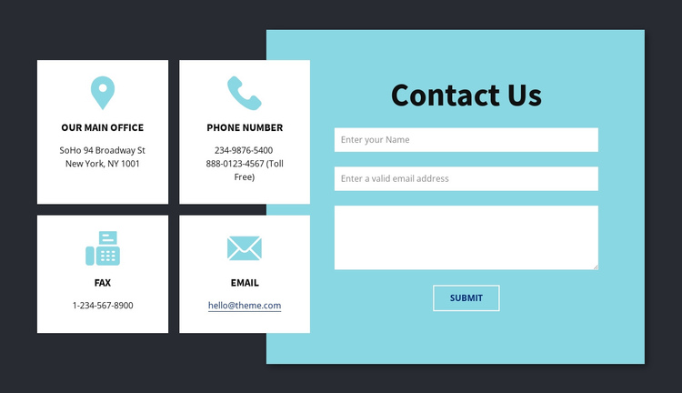 Contact info block One Page Template