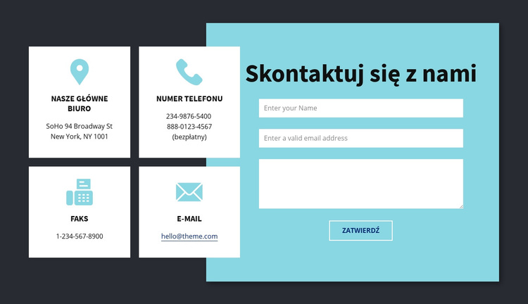 Blok informacji kontaktowych Motyw WordPress