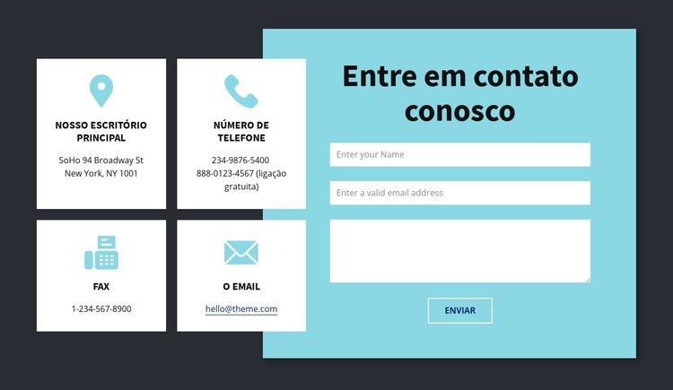 Bloco de informações de contato Modelos de construtor de sites