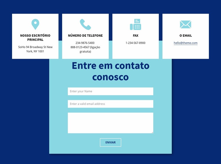 Formulário e endereço de contato Design do site