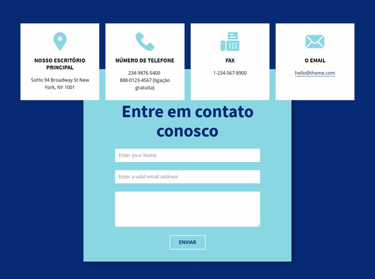 Formulário e endereço de contato Template Joomla