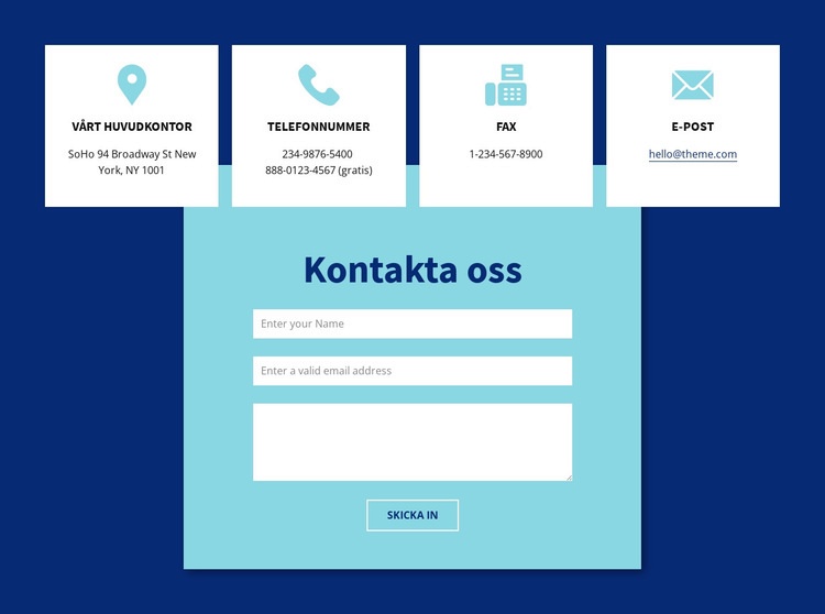 Kontakta oss formulär och adress CSS -mall