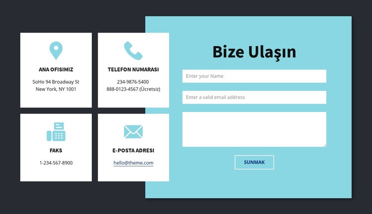 İletişim bilgisi bloğu Açılış sayfası