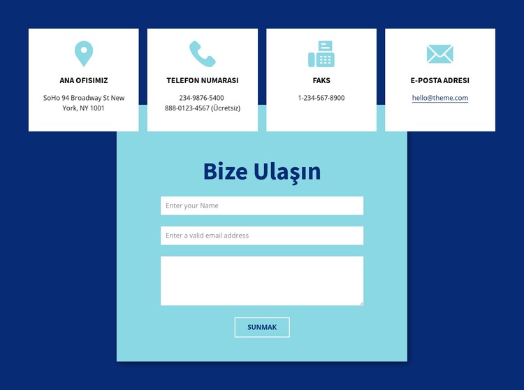 Bize ulaşın formu ve adresi CSS Şablonu