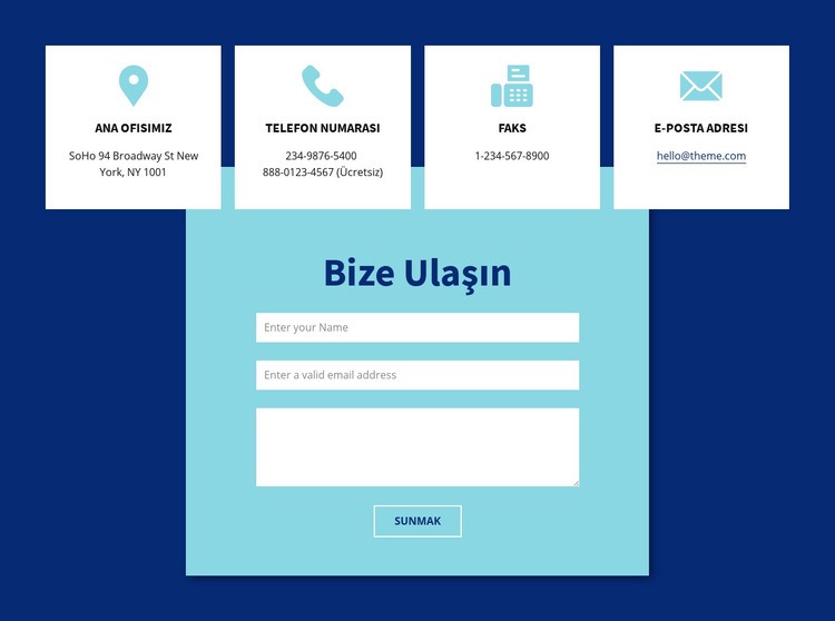 Bize ulaşın formu ve adresi Html Web Sitesi Oluşturucu