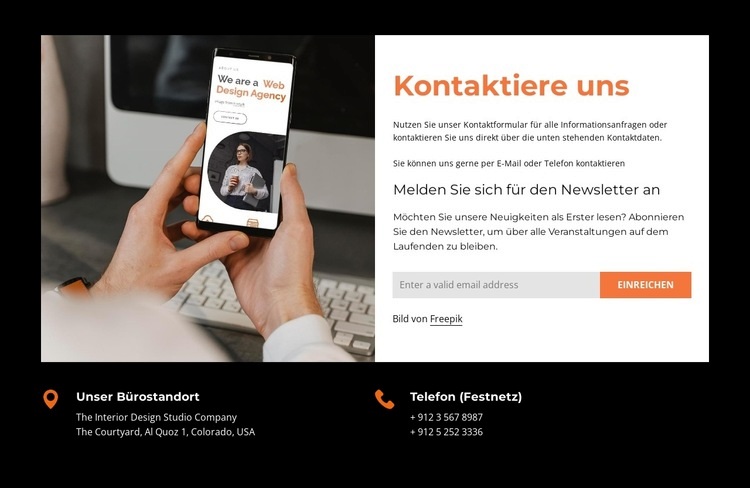 Telefonnummern und Adresse Website-Modell