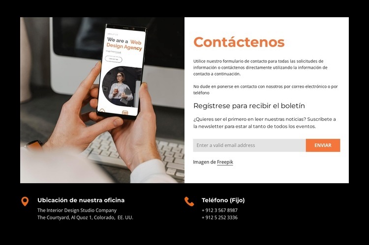 Números de teléfono y dirección Creador de sitios web HTML