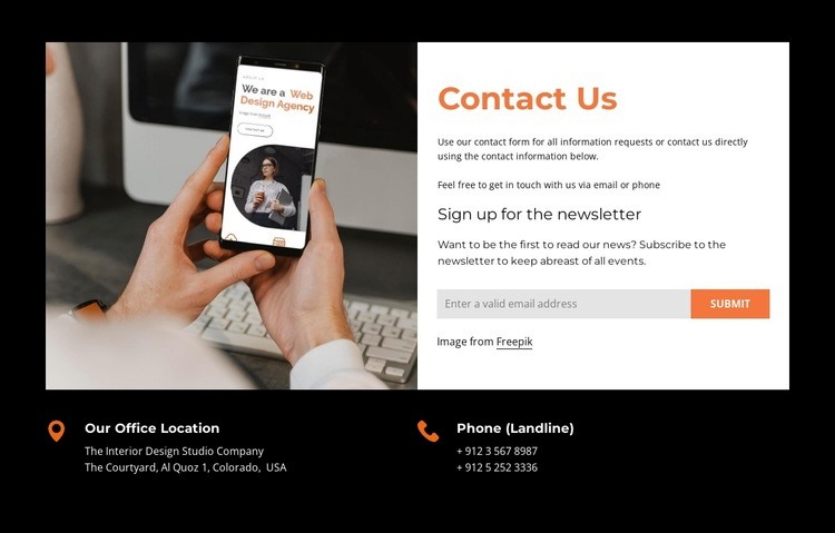 Phone numbers and address Homepage Design