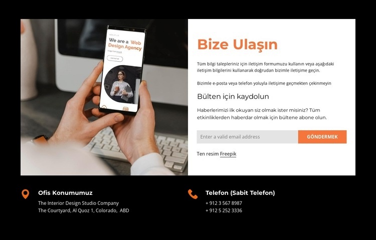 Telefon numaraları ve adres Web Sitesi Mockup'ı