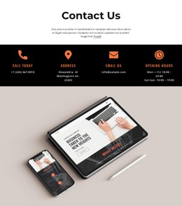 Contact Us Block With Icons And Image Landing Page Template