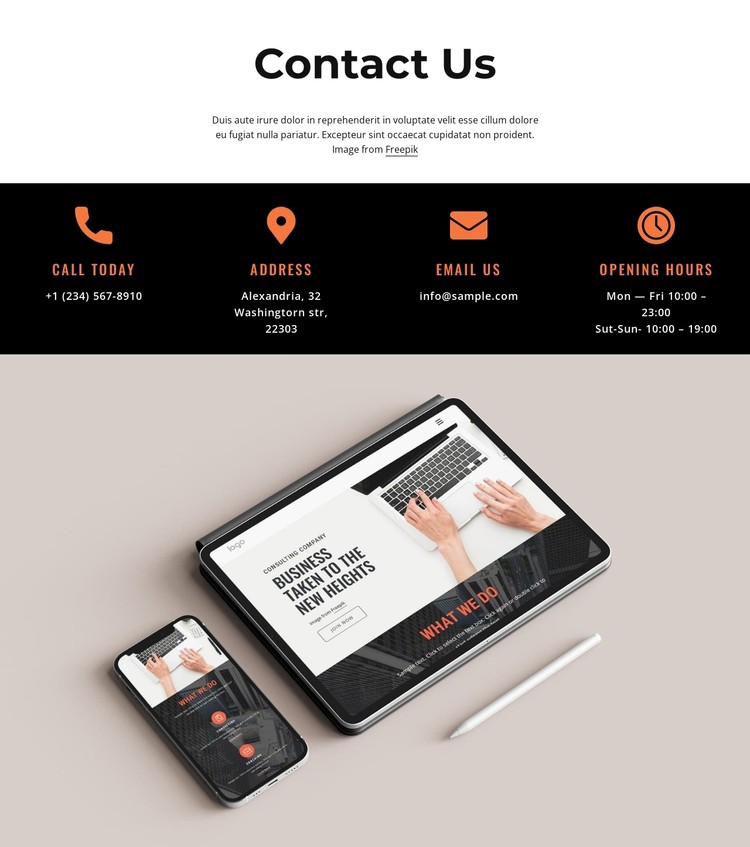 Contact us block with icons and image CSS Template