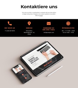 Kontaktieren Sie Uns Block Mit Symbolen Und Bild – Vorlage Für Website-Builder