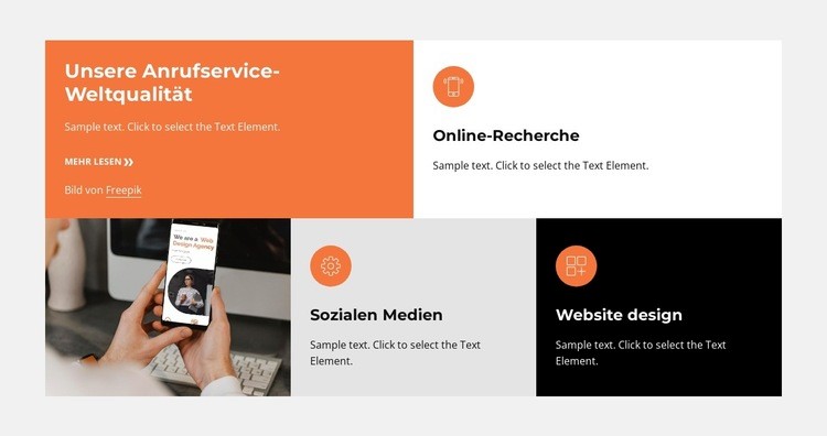 Raster mit farbigen Symbolen und Texten Landing Page