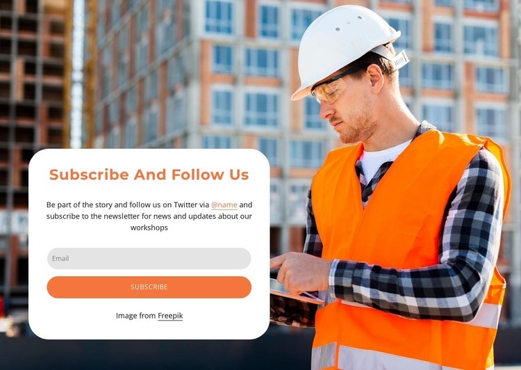 Subscribe and follow us on image background HTML5 Template