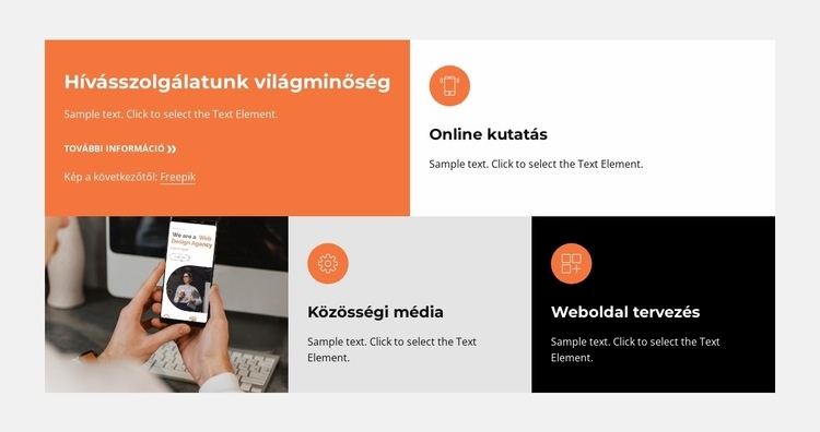 Rács színes ikonokkal és szövegekkel WordPress Téma