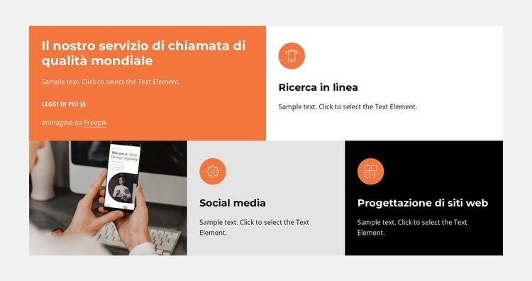 Griglia con icone e testi colorati Mockup del sito web