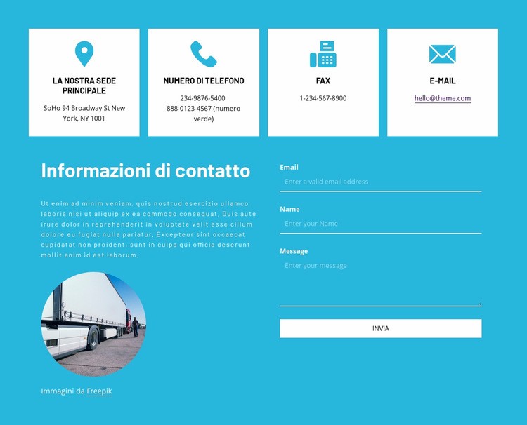 Informazioni di contatto con icone Un modello di pagina